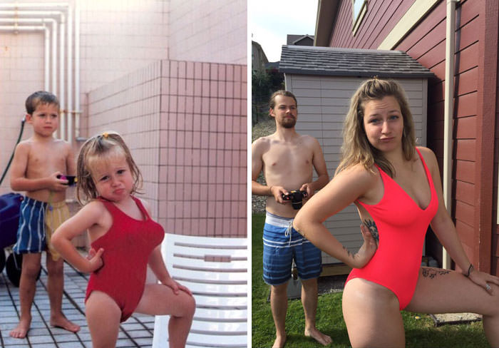 Me and my sister, 20 years apart. 1998 - 2018. My parents are hilarious humans.