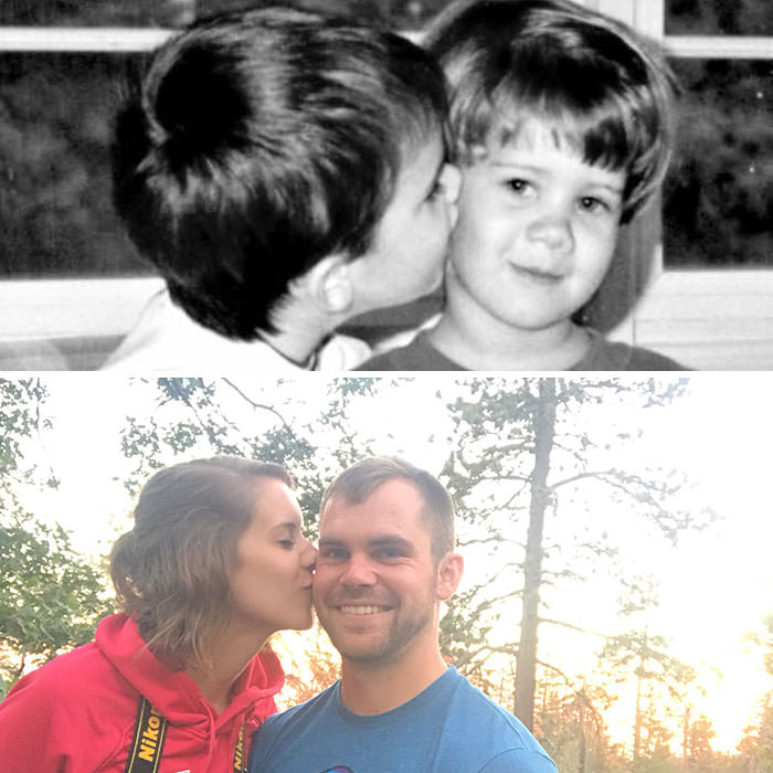 At age 4, I whispered sweet nothings into her ear. 24 years later, we're getting married.