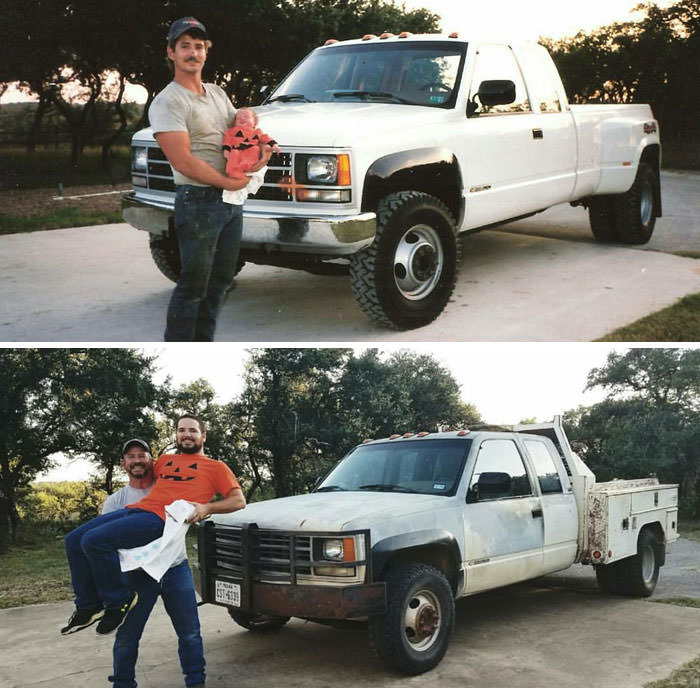 My dad and brother recreated this photo 26 years later.