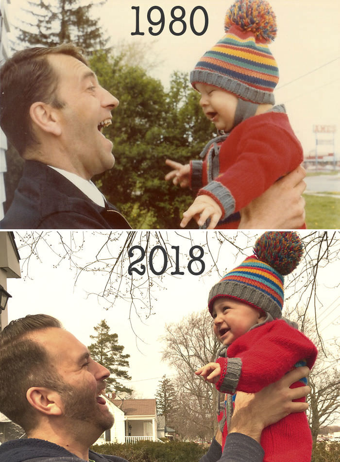My father and I in 1980, and my son and I in 2018.