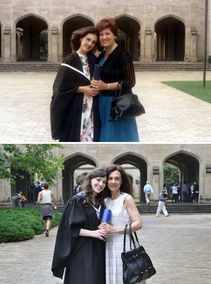 Being able to finally recreate this photo has been one of my proudest achievements. The university graduations of my mother and me.