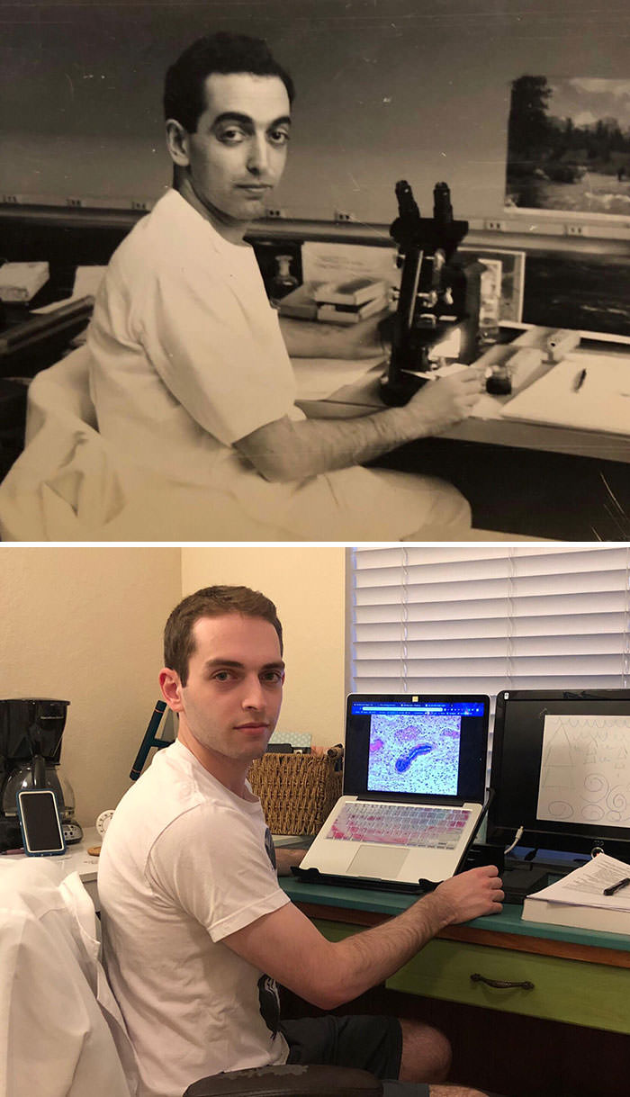 Me and my grandpa in medical school 70 years apart (equally sleep-deprived).