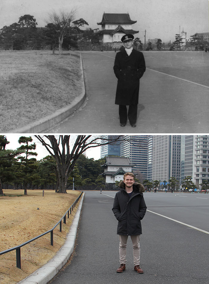 My grandfather and I in Tokyo, 73 years apart.