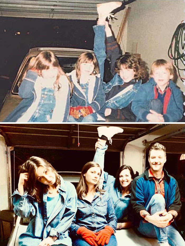 My sisters and I recreated a classic family photo from 1985.