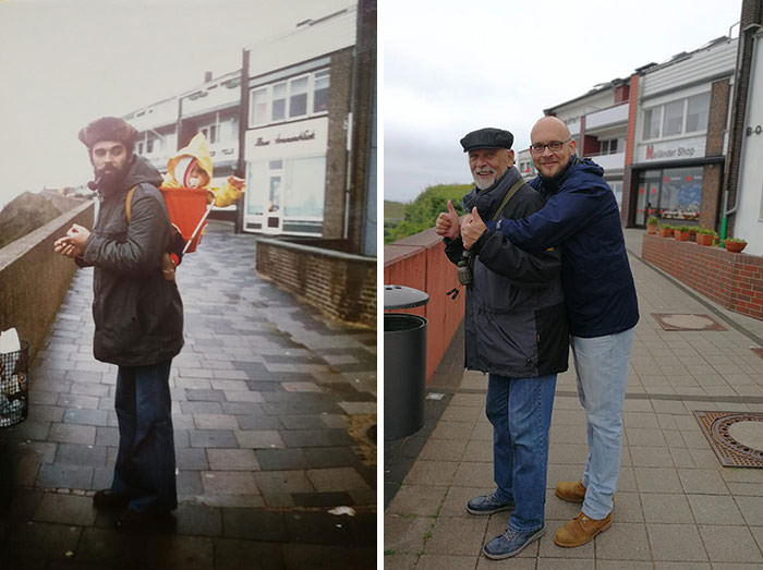 My dad and me at the exact same spot on the Isle of Heligoland 1977 and 2018.