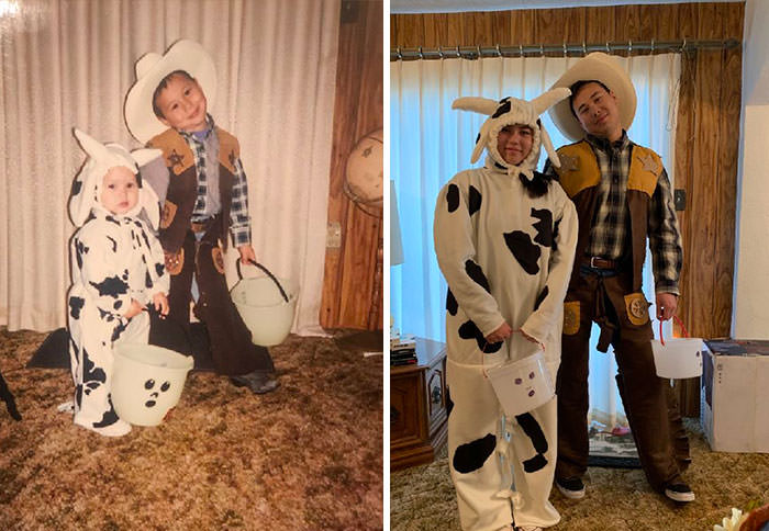 We recreated our first Halloween’s costumes 20 years later.