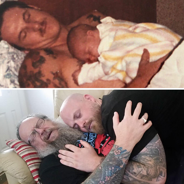 My dad and I recreated a tender moment 34 years later. 1985 vs. 2019.