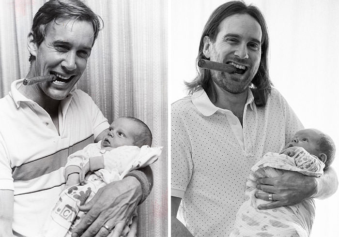 I recreated this photo of my dad and me with my brand new baby boy.