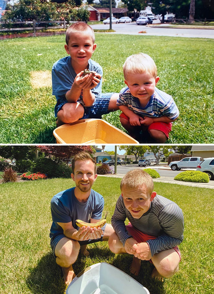 My brother and I, nearly 20 years later. My mom took the original picture in 2001. She’s no longer with us, but we are enjoying celebrating her memory today with this photo recreation.