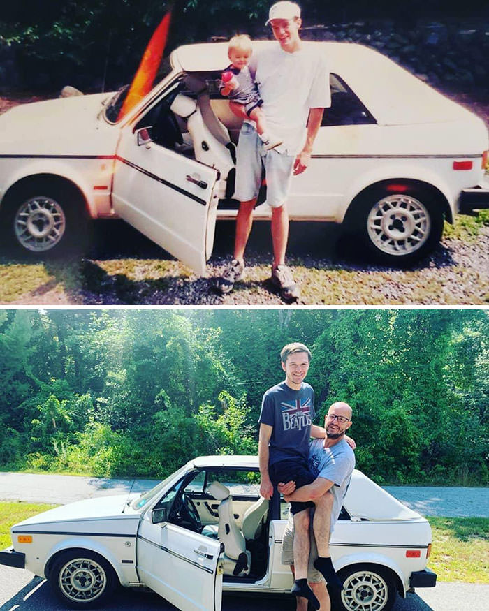 Same car, same kid, 24 years apart.