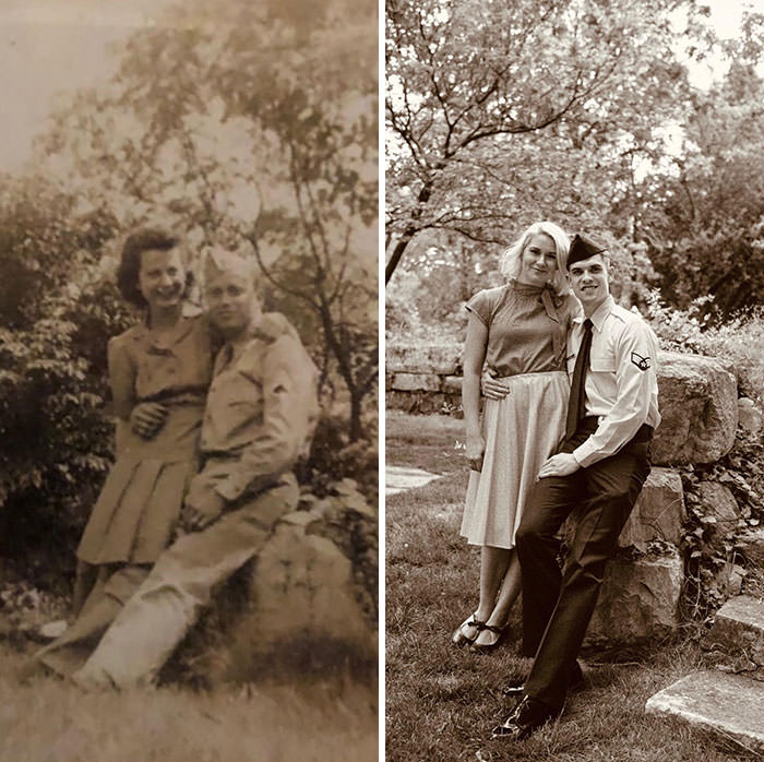 My grandparents in the 40’s & my boyfriend and I now.