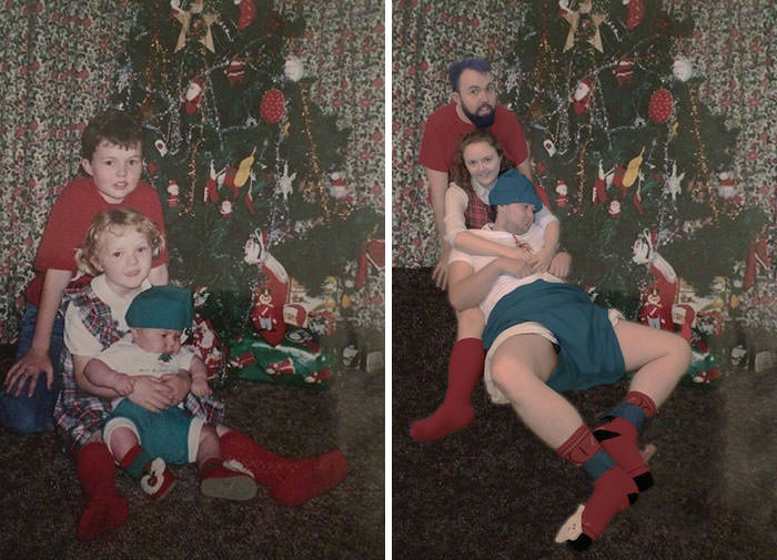 My siblings and I recreated a Christmas photo from our youth.