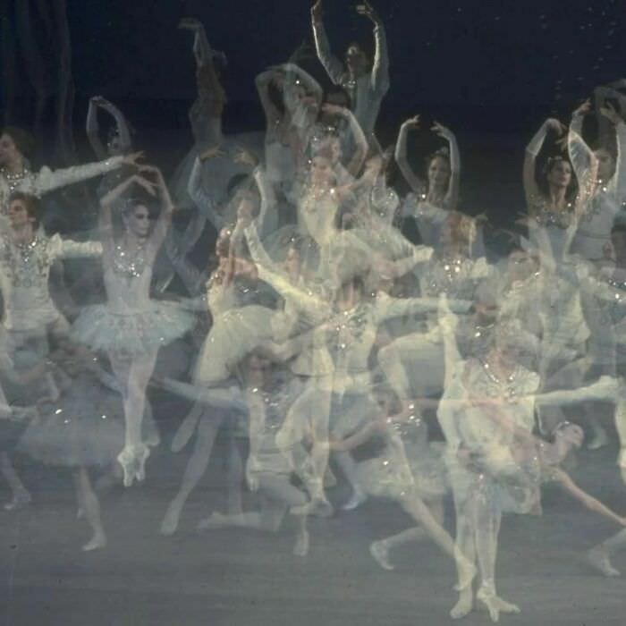 Stroboscopic photograph of the New York City Ballet's production of Jewels, 1967.
