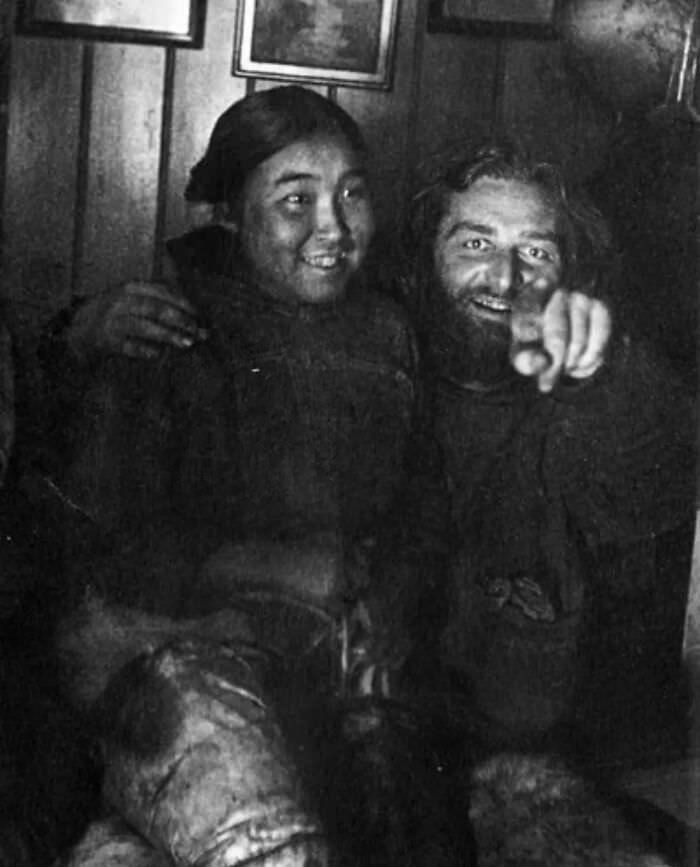 Danish Arctic explorer Peter Freuchen with his first wife, Navarana Mequpaluk, in 1912.