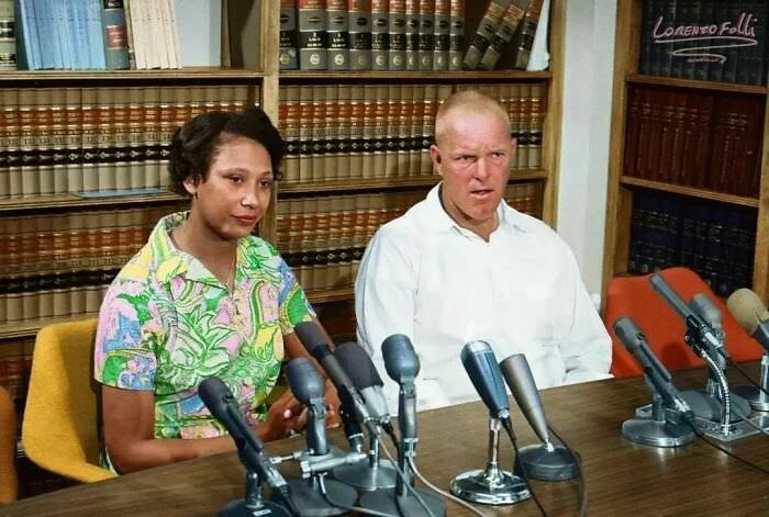 Married couple Mildred and Richard Loving answer questions at a press conference the day after the US Supreme Court ruled in their favor in Loving v. Virginia, June 13, 1967.