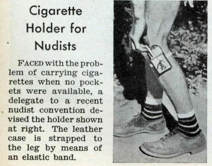 Cigarette holder for nudists, 1938.