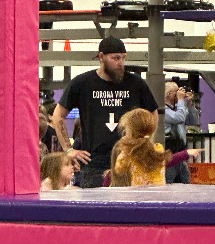 Wearing this shirt at a kids trampoline park.
