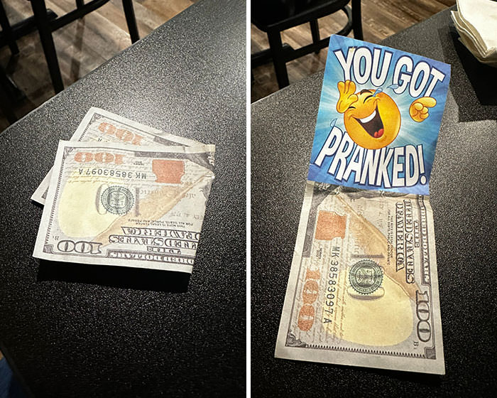 A generous tip for someone working at a restaurant.