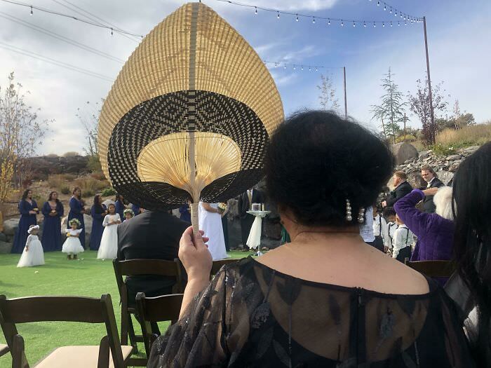 I went to a wedding, got there early, found a decent seat with a good view. Minutes before the nuptials started, this lady sat down in front of me. She did not care one bit that her fan blocked the view of every person sitting behind her.
