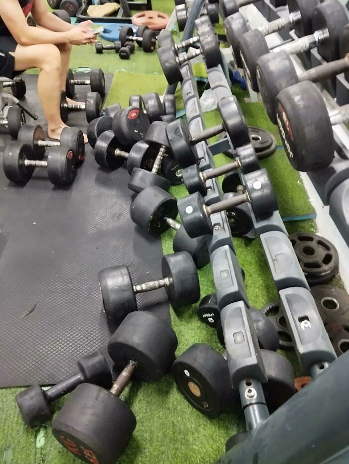 The dumbbell rack at my local gym.