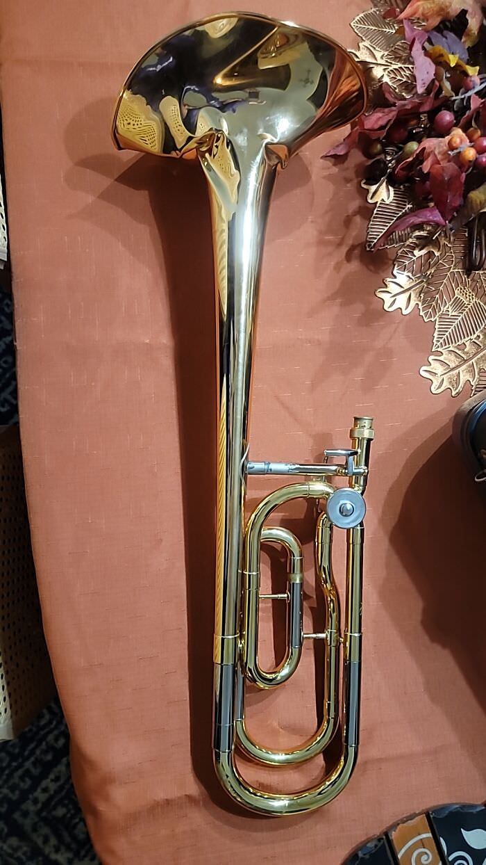 My trombone after my friend jumped on it.