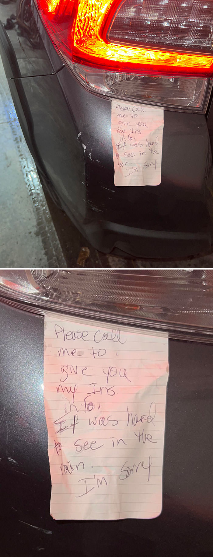 Someone hit my car and left a note with no phone number.