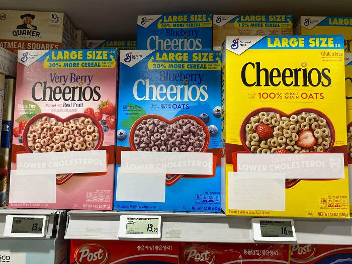 American breakfast cereals imported and sold in Asia have their unsubstantiated health claims blanked out.