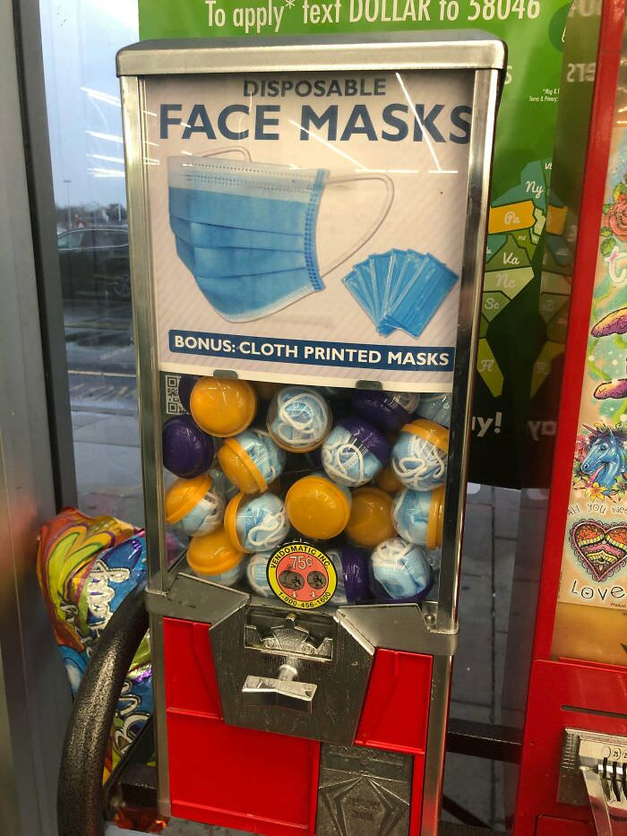 A mask gumball machine at the dollar store.