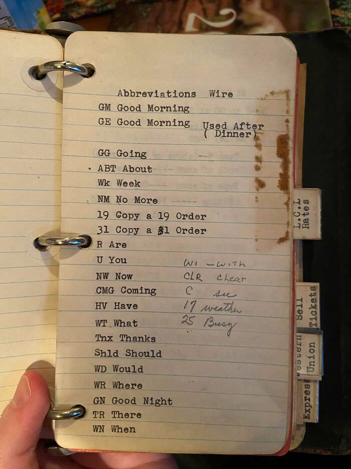 Telegram abbreviations found in my great-grandpa's notebook.
