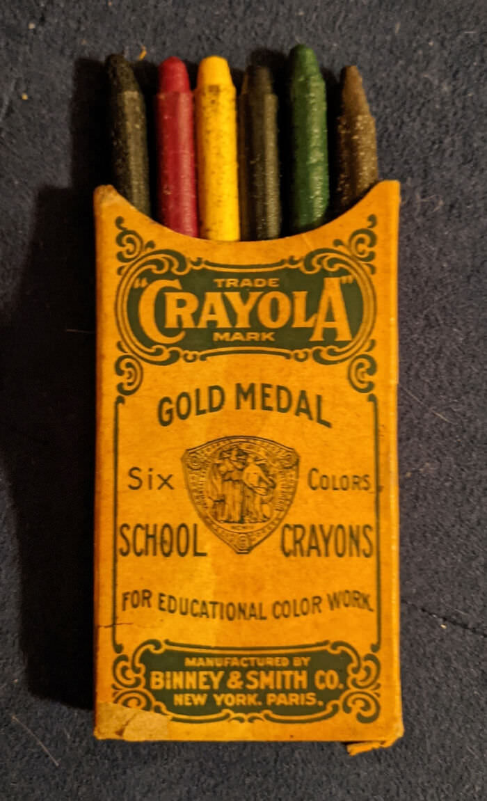 Found these 110-year-old Crayolas in the back of a family secretary desk. The pack still has the crayons.