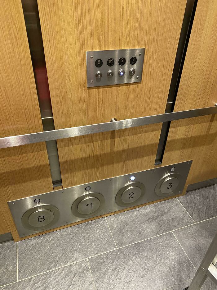 This elevator has giant buttons you can push with your feet.