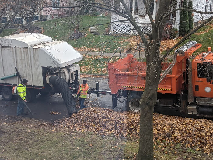 In autumn, my city has a public service that comes by and sucks up the leaves you rake to the curb.