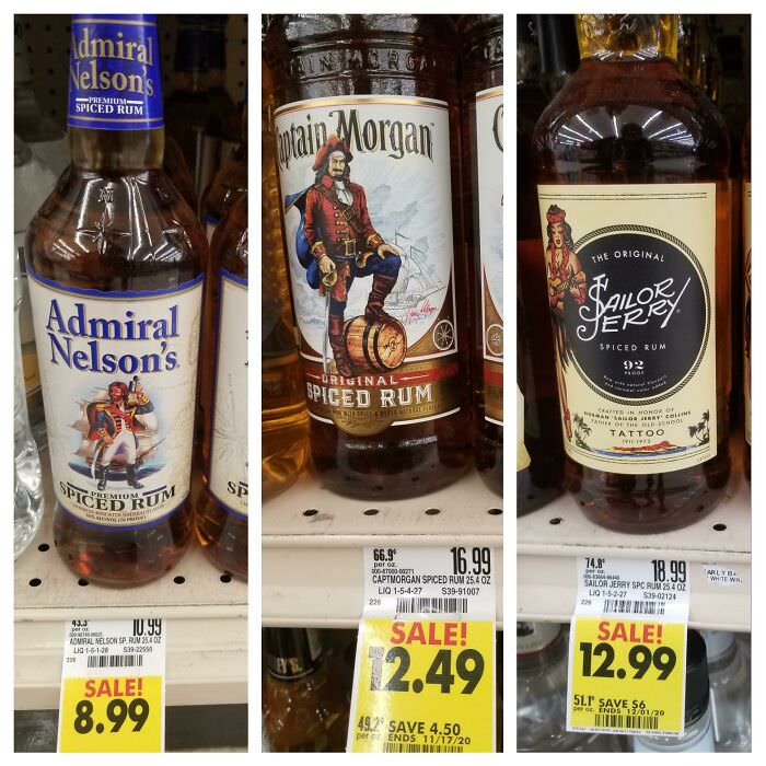 At my local supermarket, the price of rum goes up as the naval ranking goes down.