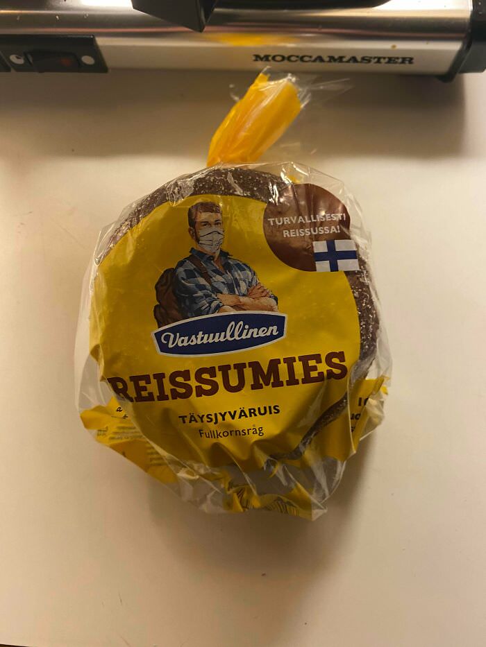 This Finnish bread brand put a mask on their mascot.