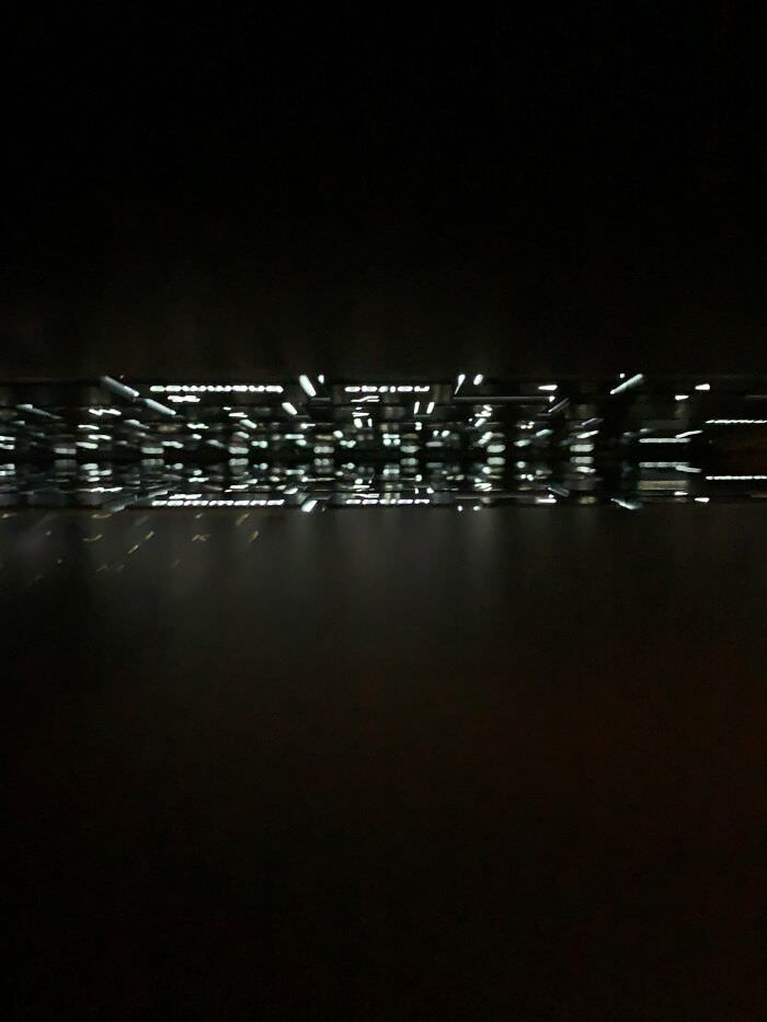 My almost closed computer lid looks like a futuristic city at night.