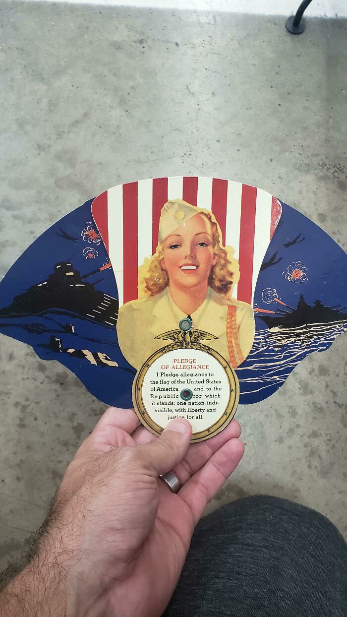 Old folding fan without "under God" in the Pledge of Allegiance.