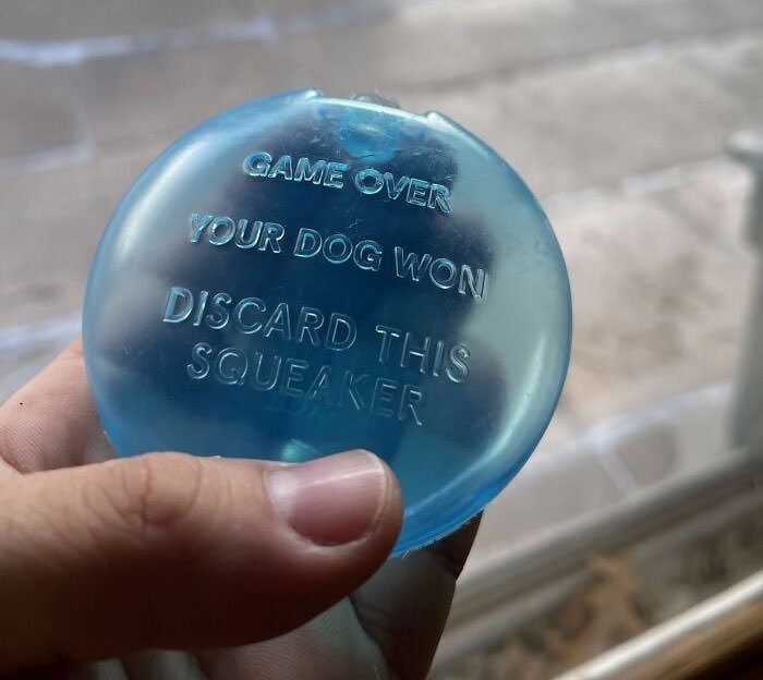 This message stamped on the squeaker inside the stuffed animal my dog just destroyed.