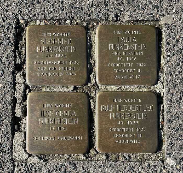A house in my neighborhood has these plaques outside commemorating former residents who became victims of the Holocaust.