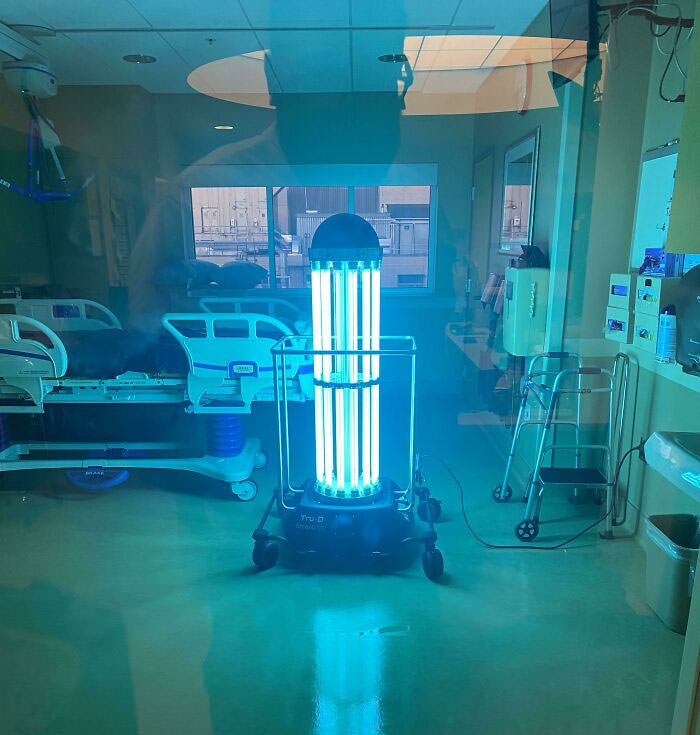 UV lights burning the room I just cleaned in the hospital I janitor at.