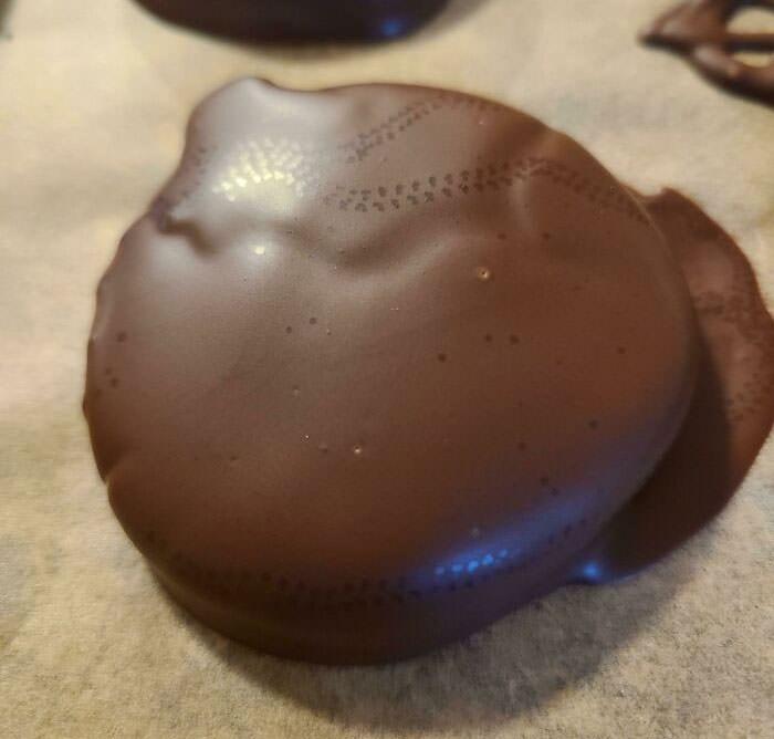 A fruit-fly walked across my chocolate peppermint pattie as it cooled - leaving footprints.