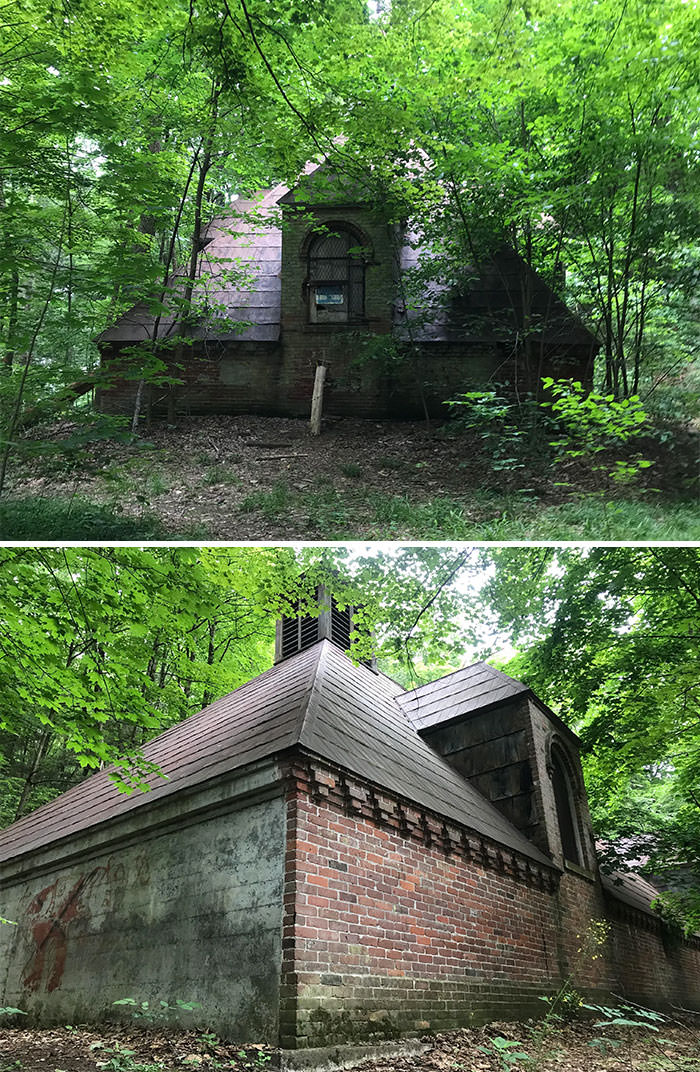 Came across this abandoned building in Vermont while hiking in the woods. There’s no door and the windows have been boarded up and caged.
