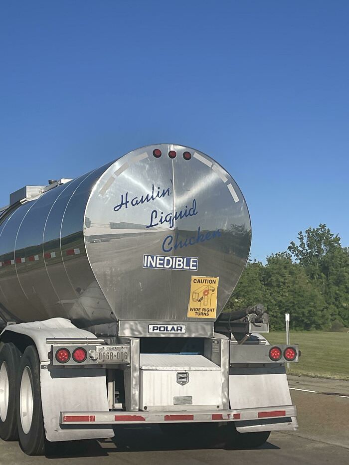 In response to the truck hauling pork blood, I introduce you to liquid chicken.