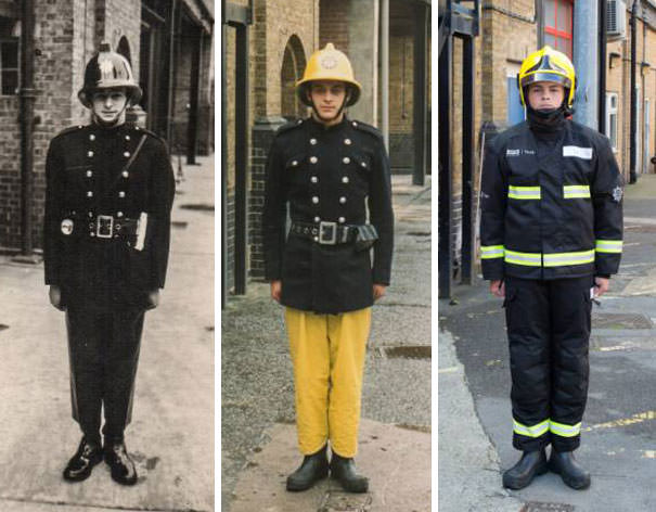 Three generations of firefighters: From left - grandfather Colin Gunn in 1966, father Nick Gunn in 1988, and son Owen Gunn in 2015.