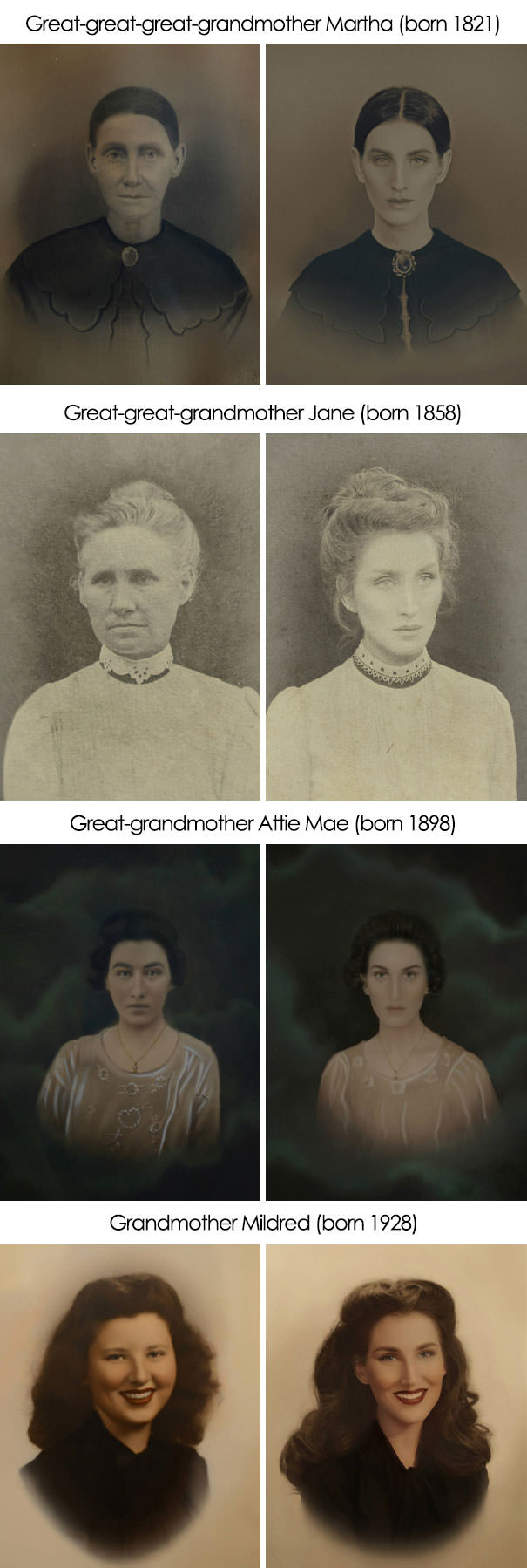 I’ve recreated the old photos of my ancestors going back 200 years.
