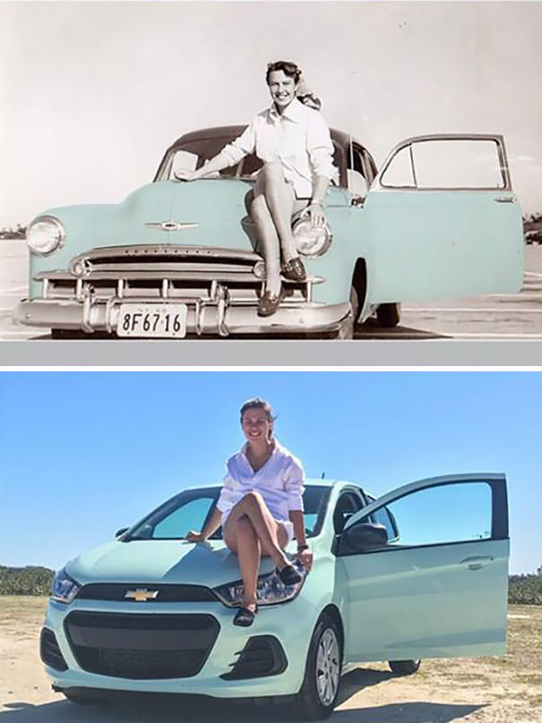Friend recreated her grandmother's picture - 69 years later.
