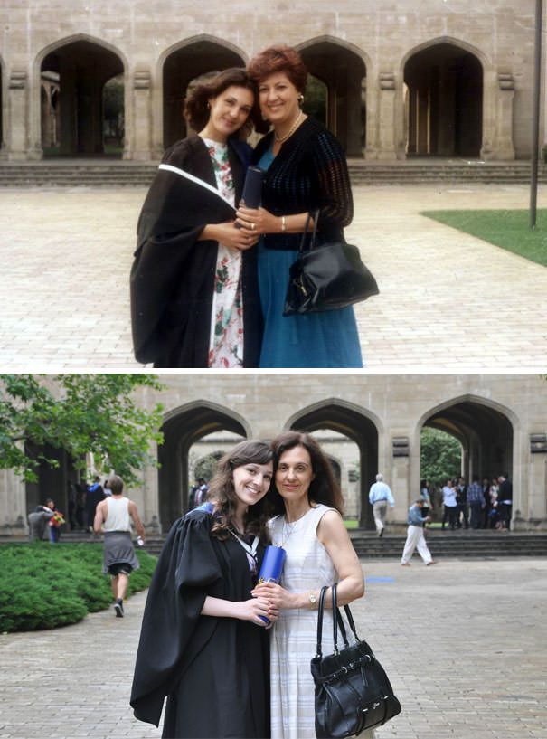 My mum and grandmother (1977); me and my mum (2012). Two generations of University of Melbourne graduates.