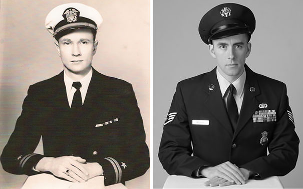 Here is a side-by-side picture of my grandfather (World War II) and myself (current war).