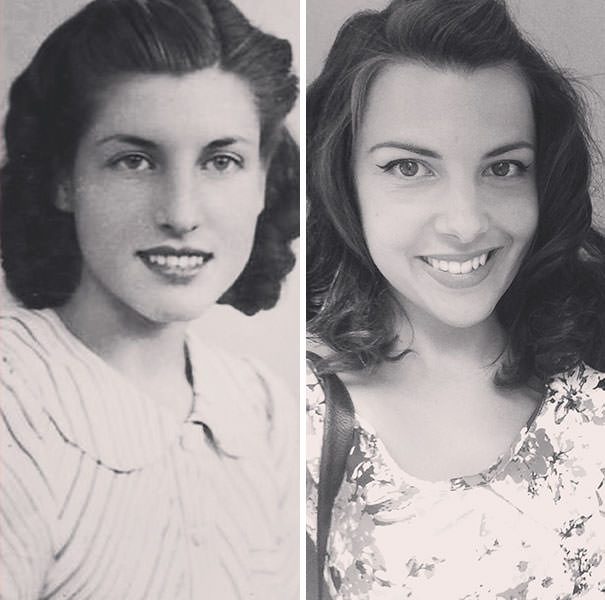 My dad's mother and me, 70 years apart.