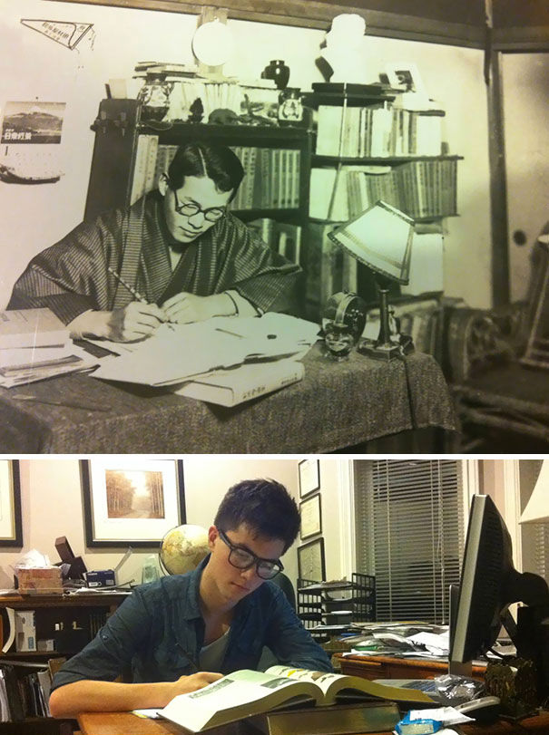I turn twenty in 30 minutes. For the last hour of my teens, I wanted to reproduce my favorite picture of my grandfather when he was my age studying at Hitotsubashi University.