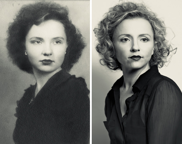 My grandmother Mary Alice McAfee, age 16 (1944) on the left and me (2015) on the right.
